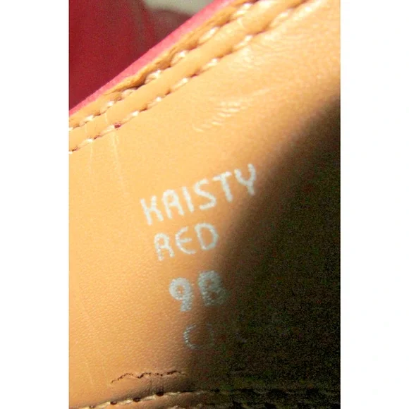 Earth Kristy Red Leather Booties Shoes Heels Sandals Women's 9B Peep Toe Zip - Picture 10 of 12